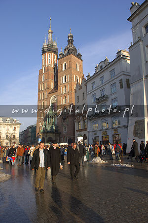Mariacki Church. St. Mary's Church in Cracow. The Main Market Square in Krakow. Poland