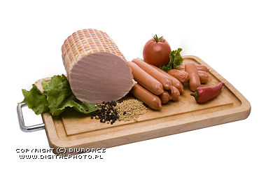 Prosciutto, salsicce di Francoforte, immagine della carne