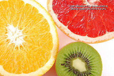Appelsin, grapefrugt, kiwi
